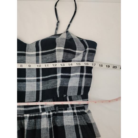 American Eagle Outfitters Black Gray Plaid Jumpsuit Belted Stretch Back Large - Picture 12 of 15